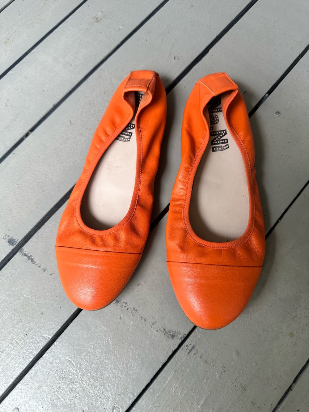 Na.Ni Italy Orange Leather Ballerina Flats Shoes ~EU39